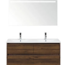 Umývadlová sestava se dvěma umyvadly, spodní skříňka se zásuvkami a zrcadlo s osvětlením