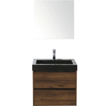 Umyvadlo se zrcadlem, baterií, spodní skříňkou a dvěma zásuvkami do koupelny