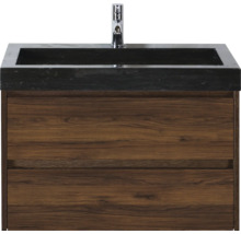 Skříňka pod umyvadlo se dvěma zásuvkami, černé umyvadlo a vodovodní baterie