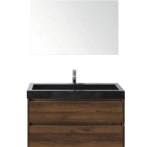 Umyvadlová sestava se zrcadlem, umyvadlo z kamene, spodní skříňka se dvěma zásuvkami a armaturou