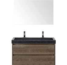 Koupelnová umyvadlová sestava se zrcadlem, umyvadlem a dvouramennou baterií