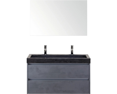 Skříňka pod umyvadlo se dvěma zásuvkami, umyvadlem na desku a zrcadlem do koupelny