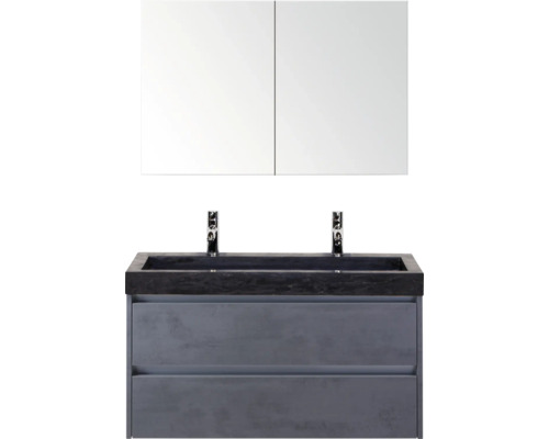 Umyvadlo se dvěma umyvadly, spodní skříňkou a zrcadlovou skříňkou