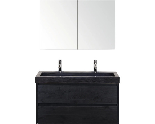 Koupelnová sestava s dvěma zásuvkami, umyvadlem a zrcadlovou skříňkou