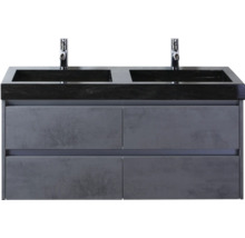 Skříňka pod umyvadlo se dvěma umyvadly a čtyřmi zásuvkami