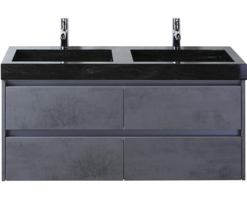 Koupelnová skříňka s umyvadlem Sanox Dante 121 cm beton antracit Skříňka pod umyvadlo se dvěma umyvadly a čtyřmi zásuvkami