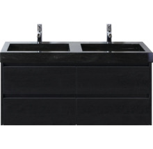 Skříňka pod umyvadlo se dvěma umyvadly a čtyřmi zásuvkami