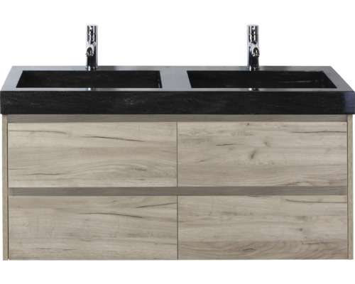 Skříňka pod umyvadlo s dvojitým umyvadlem a čtyřmi zásuvkami