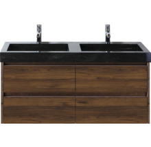 Umyvadlová skříňka se dvěma umyvadly, bateriemi a dřevěnými skříňkami