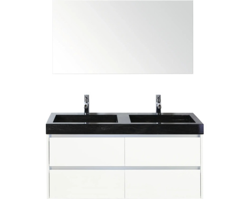 Umyvadlová skříňka se dvěma umyvadly, zrcadlem a spodní skříňkou