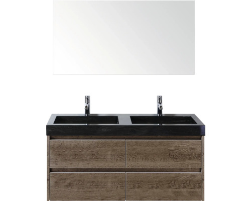 Skříňka s umyvadlem s dvojitým umyvadlem a zrcadlem do koupelny