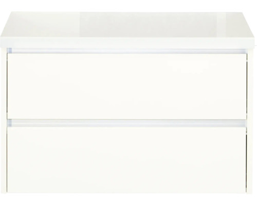 Bílá skříňka pod umyvadlo se dvěma zásuvkami