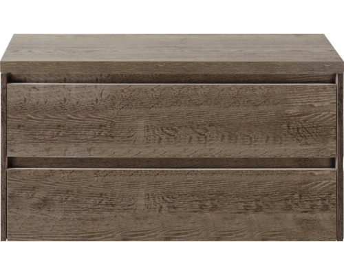 Skříňka pod umyvadlo se dvěma zásuvkami ve vzhledu dřeva