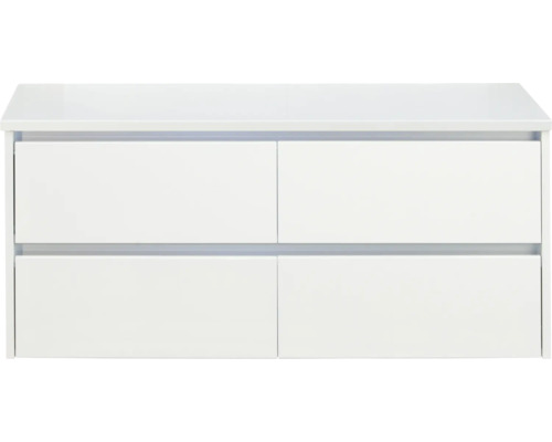 Bílá skříňka pod umyvadlo se čtyřmi zásuvkami