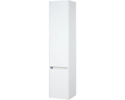 Bílá vysoká skříňka se dvěma dvířky do koupelny