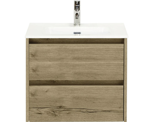 Koupelnová skříňka s umyvadlem Sanox Dante 61 cm dub přírodní Skříňka pod umyvadlo se dvěma zásuvkami a umyvadlem na desku