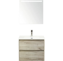 Umyvadlová skříňka se dvěma zásuvkami, umyvadlem, baterií a osvětleným zrcadlem