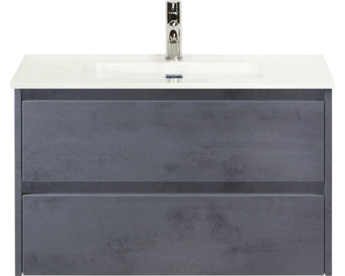 Koupelnová skříňka s umyvadlem Sanox Dante 81 cm beton antracit Umyvadlová skříňka se dvěma zásuvkami a vodovodní baterií