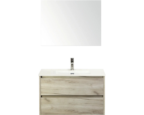 Umyvadlová skříňka se zrcadlem a dvěma zásuvkami s dřevěným dekorem do koupelny