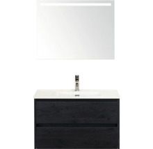 Umyvadlo s umyvadlovou skříňkou, umyvadlem a zrcadlem s osvětlením