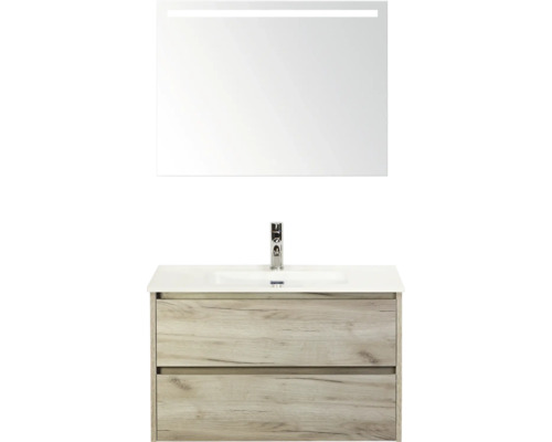 Umyvadlo s umyvadlovou skříňkou a zrcadlem s osvětlením