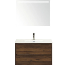 Sestava koupelnového nábytku s umyvadlovou skříňkou, umyvadlem a zrcadlem s osvětlením