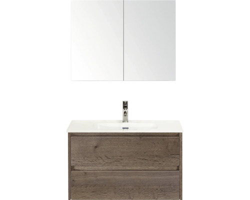 Kombinace umyvadla se zrcadlovou skříňkou a spodní skříňkou umyvadla se dvěma zásuvkami