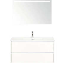 Umyvadlová skříňka se dvěma zásuvkami a zrcadlem s osvětlením v koupelně