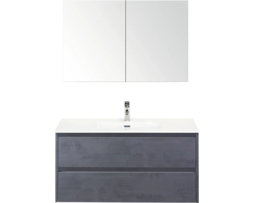 Umyvadlová skříňka s umyvadlem, baterií a zrcadlovou skříňkou