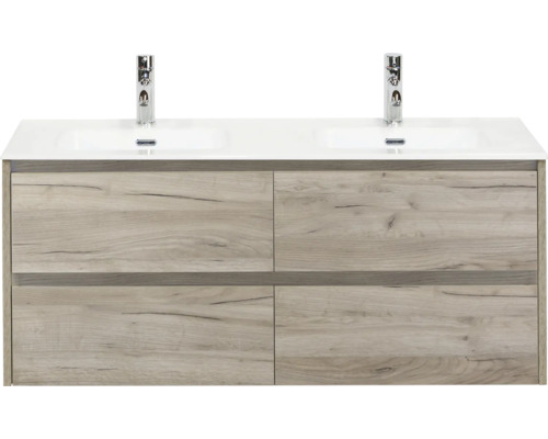 Skříňka pod umyvadlo se čtyřmi zásuvkami a dvěma umyvadly