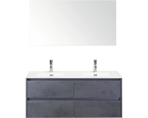 Umyvadlo se dvěma umyvadly, bateriemi a zrcadlem