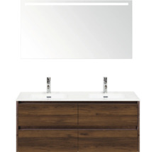 Kombinace umyvadla se dvěma umyvadly, spodní skříňkou a zrcadlem s osvětlením