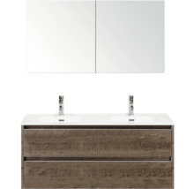 Umyvadlová skříňka se dvěma umyvadly, spodní skříňkou a zrcadlovou skříňkou