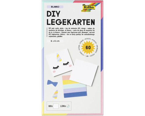 DIY skládací karty bílé s duhovými zády 6x6cm 60ks + 136 samolepek