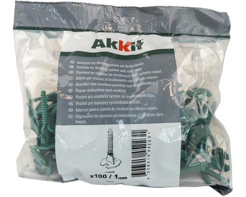 Balení nivelačního systému Akkit Drehfix se sto kusy a jedním milimetrem šířky spáry