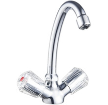 Kovová vodovodní baterie se dvěma rukojeťmi pro nastavení teploty