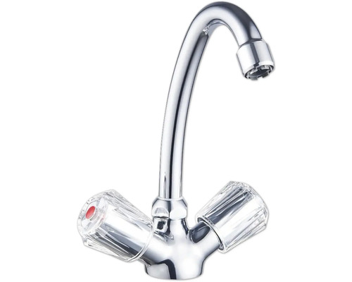 Kovová vodovodní baterie se dvěma rukojeťmi pro nastavení teploty