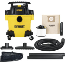 Vysavač DeWalt s příslušenstvím, jako je hadice, filtr a různé nástavce