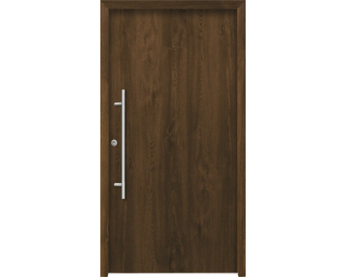 Ocelové vchodové dveře bezpečnostní Apollon RC2 100 x 210 cm L ořech Hnědé vchodové dveře s rovnou nerezovou klikou