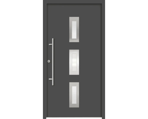 Ocelové vchodové dveře bezpečnostní Artemis RC2 100 x 210 cm L antracit Vchodové dveře se třemi prosklenými otvory a tyčovým madlem