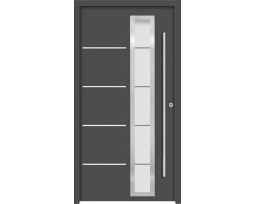 Ocelové vchodové dveře bezpečnostní Demeter RC2 100 x 210 cm P antracit Moderní vchodové dveře se skleněnou výplní a vodorovnými ozdobnými liniemi