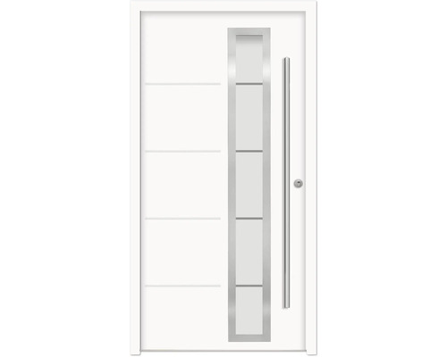 Ocelové vchodové dveře bezpečnostní Demeter RC2 110 x 210 cm P bílé Moderní vchodové dveře se skleněnou vložkou a madlem