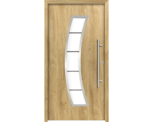 Ocelové vchodové dveře bezpečnostní Hermes RC2 100 x 210 cm P dub přírodní Vchodové dveře se skleněnou vložkou a madlem
