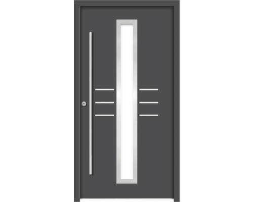 Ocelové vchodové dveře bezpečnostní Hestia RC2 100 x 210 cm L antracit Vchodové dveře se skleněnou vložkou a vodorovnými ozdobnými liniemi