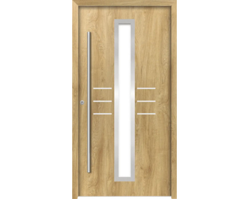 Ocelové vchodové dveře bezpečnostní Hestia RC2 110 x 210 cm L dub přírodní Vchodové dveře se skleněnou vložkou a madlem