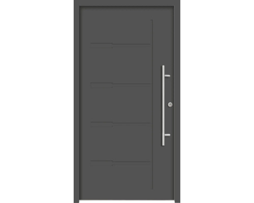 Ocelové vchodové dveře bezpečnostní Zeus RC2 110 x 210 cm P antracit Moderní vchodové dveře s přímočarým designem a nerezovou klikou