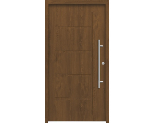 Ocelové vchodové dveře bezpečnostní Zeus RC2 100 x 210 cm P zlatý dub Dřevěné dveře s nerezovou klikou