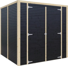 Dřevěná kůlna na nářadí s dvoukřídlými dveřmi