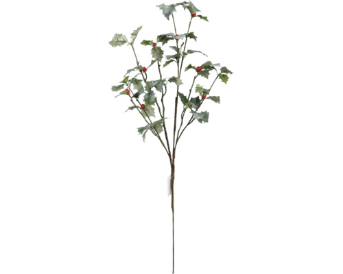 Dekorativní umělá větev cesmíny s listy a červenými bobulemi