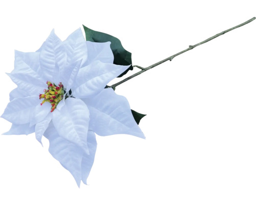 Bílá umělá vánoční hvězda se stonkem a listy